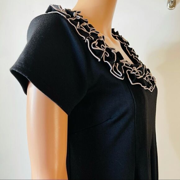 Robbie Bee Black Ruffle Neckline Dress Sz 6 - Picture 6 of 14